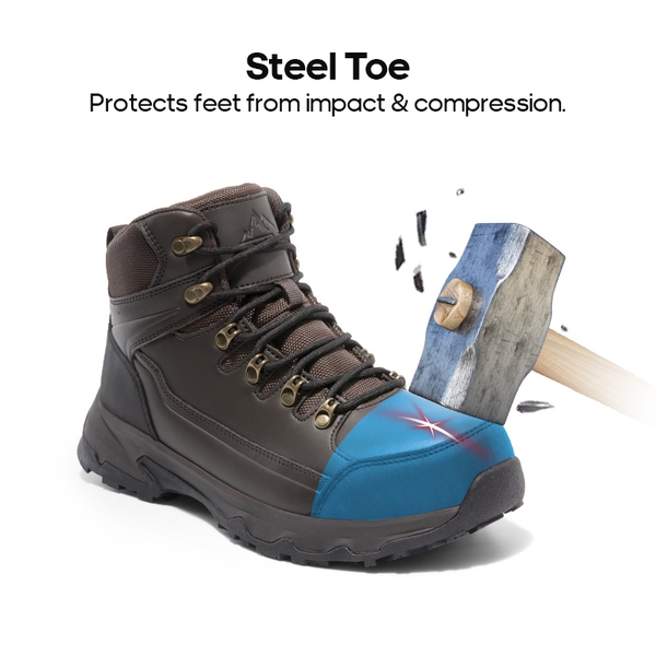 Men's Steel Toe Puncture-Resistant Work Boots - DARK BROWN - 1